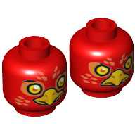 Minifig Head Flinx, Phoenix with Orange Eye Circles, Orange Feathers, Yellow Eyes and Beak, Surprised / Stern Print Rot