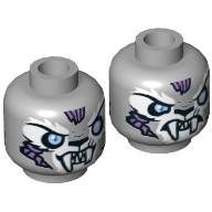Minifig Head Sykor, Dual Sided, Tiger with Fangs, White Face Fur and Light Blue Eyes, Smiling / Angry Print [Hollow Stud] Light Bluish Gray
