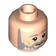 Minifig Head Obi-Wan Kenobi, Gray Beard and Eyebrows, Lines under Eyes, Furrowed Brow, White Pupils, Lines on Cheeks Print [Hollow Stud] Hellnougat