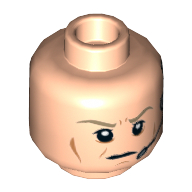 Minifig Head General Airen Cracken, Dark Tan Eyebrows Furrowed, Cheek Lines, Frown, Headset Print Light Nougat