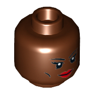 Minifig Head Storm, Dual Sided, Thin Eyebrows, Cheek Lines, Red Lips / Clenched Teeth Print [Hollow Stud] Reddish Brown