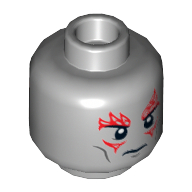 Minifig Head Drax, Dark Bluish Gray Cheek Lines, Red Tattoos on Front and Back, Neutral Expression Print Hellblaugrau
