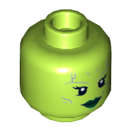 Minifig Head Gamora, Dual Sided, Silver Lines, Dark Green Lips, Open Mouth Smile / Angry Print [Hollow Stud] Limette