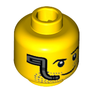 Minifig Head Space Miner, Beard Stubble, Raised Left Eyebrow, Headset and Smile Print Gelb