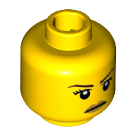 Minifig Head Battle Goddess, Eyebrows, Eyelashes, White Pupils and Gold Lips Stern Print [Hollow Stud] Yellow