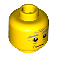 Minifig Head Wizard, Bushy Gray Eyebrows, Wrinkles, White Pupils, Slight Smile Print [Hollow Stud] Gelb