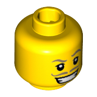 Minifig Head Swashbuckler, Moustache Dark Tan Thin, Goatee, Wide Smile with Teeth Print [Hollow Stud] Yellow