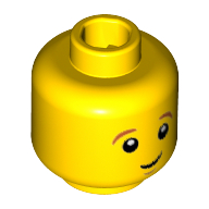 Minifig Head Piggy Guy, Dark Orange Eyebrows, White Pupils, Crooked Smile and Chin Dimple Print Yellow