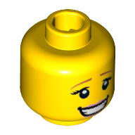 Minifig Head Fairytale Princess, Dual Sided, Dark Orange Eyebrows, Eyelashes, Bright Pink Lips, Smiling / Eyes Closed, Kissing Print [Hollow Stud] Gelb