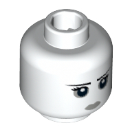 Minifig Head Spooky Girl, Pale Lips and Circles around Eyes, Black Eyelashes and Eyebrows, White Pupils Print [Hollow Stud] White