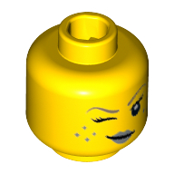 Minifig Head Genie Girl, Silver Lips, Freckles and Wink Print [Hollow Stud] Gelb
