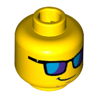 Minifig Head Lifeguard, Blue Sunglasses and Crooked Smile Print Gelb