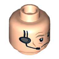 Minifig Head General Maximillian Veers, Dark Tan Eyebrows, Wrinkles and Headset Print [Hollow Stud] Hellnougat
