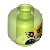 Minifig Head Acid Adam, Split Face Angry, Yellow Left Side, Burned Right Side with Red Eye Print [Hollow Stud] Trans-Bright Green
