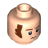 Minifig Head Imperial Officer, Brown Eyebrows and Long Sideburns, Frown and Furrowed Brow Print Light Nougat