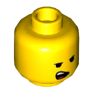 Minifig Head Emmet, Open Smile with Tongue / Open Mouth on One Side Print Yellow