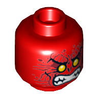 Minifig Head Infearno, Yellow Eyes, Dark Red Wrinkles, Bared Teeth Print [Hollow Stud] Red