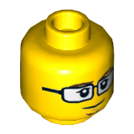 Minifig Head Astor City Scientist, Glasses, Reddish Brown Eyebrows and Goatee, Closed Mouth / Scared Open Mouth Print Yellow