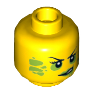 Minifig Head Toxikita, Eyelashes and Eyebrows, Lime Blotches, Smirk / Green Eye Shadow and Lips, Teeth Print Gelb