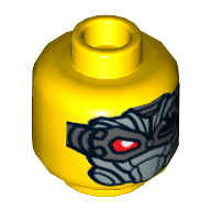 Minifig Head Psyclone, Dual Sided, Red Eye, Silver Eyepatch / Silver Mask Print [Hollow Stud] Yellow