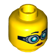 Minifig Head Christina Hydron, Goggles, Red Lips, Closed Mouth / Open Mouth Smile Print Gelb