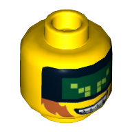 Minifig Head Terabyte, Dark Green Pixelated Visor, Sideburns and Bared Print [Hollow Stud] Yellow