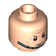 Minifig Head Nova Corps Officer, Dual Sided, Brown Eyebrows, Cheek Lines, Forehead Lines, Smiling / Chin Strap Print [Hollow Stud] Hellnougat