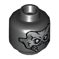 Minifig Head Sakaaran, Dual Sided, Skull with Mandibles and Silver Eyes / Exoskeleton and One Eye Print [Hollow Stud] Black
