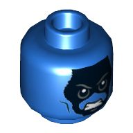 Minifig Head Ronan The Accuser, Black Face, Gray Eyebrows, Angry, Mouth Closed / Clenched Teeth Print Blue
