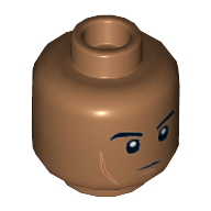 Minifig Head ACU Trooper / Naboo Guard, Eyebrows, Cheek Lines, Chin Dimple, White Pupils Print [Hollow Stud] Medium Nougat