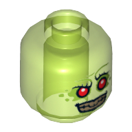 Minifig Head Retox, Red Eyes, Silver Teeth Print [Hollow Stud] Transparent-Hellgrün