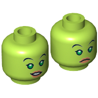 Minifig Head Hera Syndulla, Bright Green Eyes, Nougat Lips, Smile / Frown Print [Hollow Stud] Limette