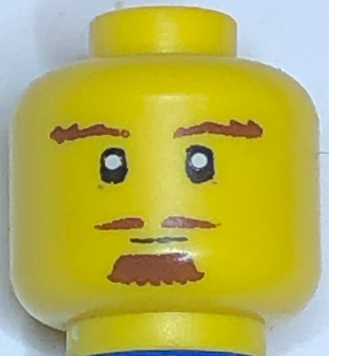 Minifig Head Reddish Brown Goatee, Triangular Mustache, Bushy Eyebrows, Thin Smile Print [Hollow Stud], Yellow