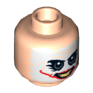 Minifig Head Joker, Dual Sided White Face Paint with Green Eyes, Red Scars, Open / Closed Mouth Print [Hollow Stud] Hellnougat