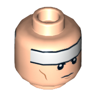 Minifig Head Batman, Dual Sided White Stripe on Forehead and Cheek Lines, Determined / Frown Print [Hollow Stud] in 