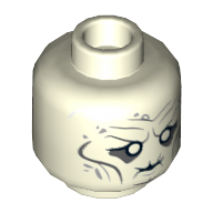 Minifig Head Witch-King, White Eyes, Puckered Mouth, Cheek Lines and Wrinkles, Thin Hair on Reverse Print [Hollow Stud] Nachtleuchtend Weiß