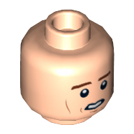Minifig Head Han Solo, Cheek Lines, White Pupils, Chin Dimple, Open Mouth / Closed Eyes Carbonite Print Light Nougat