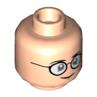 Minifig Head Dr Egon Spengler, Dual Sided, Glasses, Smile / Scared Print [Hollow Stud] Light Nougat