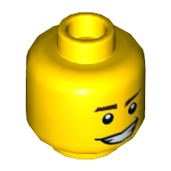 Minifig Head Dareth, Dark Brown Eyebrows, Crooked Smile and Laugh Lines Print [Hollow Stud] Yellow