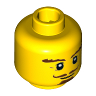 Minifig Head Classic King, Beard Reddish Brown, Goatee, Curly Moustache, Bushy Eyebrows, Thin Smile Print [Hollow Stud] Yellow