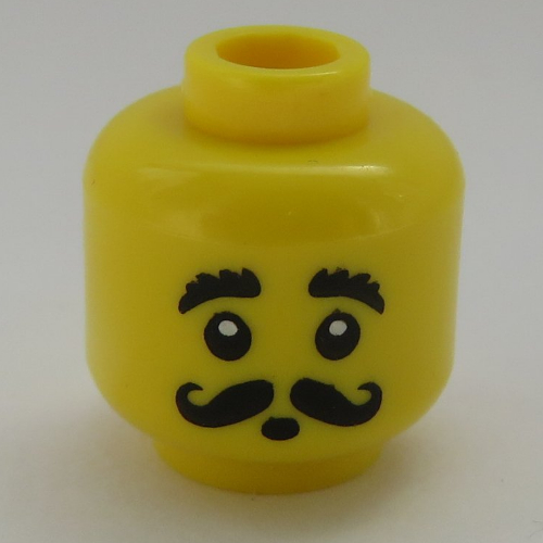 Minifig Head Snake Charmer, Moustache Curly, Bushy Eyebrows, Round Mouth Print [Hollow Stud] Gelb