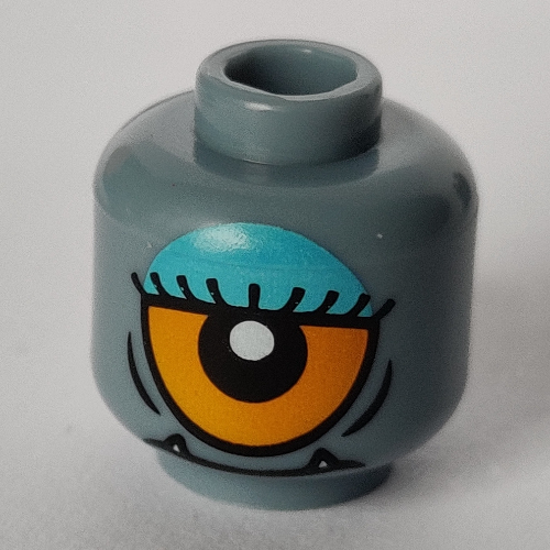 Minifig Head Cyclops, Lower Fangs, Eyelashes, Single Orange Eye Open / Eye Half Closed with Blue Eye Shadow Print Sand Blue