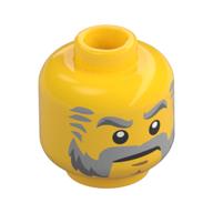 Minifig Head, Beard Gray with Gray Eyebrows, Sideburns and Stern Print Yellow