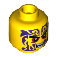 Minifig Head Chope, Eyebrows, Red Eyes, Purple Tattoo, Open Mouth with Fangs Print Yellow