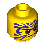 Minifig Head Zugu, Eyebrows, Red Eyes, Purple Tattoo, Fang Print Gelb