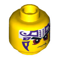 Minifig Head Krait, Eyebrows, Red Eyes, Purple and White Tattoo Print [Hollow Stud] Yellow
