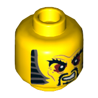 Minifig Head Chen, Bushy Eyebrows, Red Eyes, Moustache and Goatee, Sideburns, Wrinkles Print [Hollow Stud] Gelb