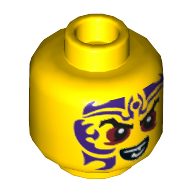 Minifig Head Kapau, Eyebrows, Red Eyes, Purple Tattoo, Evil Smile Print [Hollow Stud] Gelb