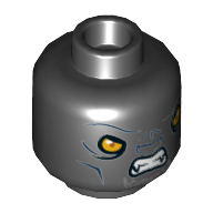 Minifig Head Tormak, Dual Sided Panther with Yellow Eyes, Fangs and Dark Blue Facial Lines, Neutral / Angry Print [Hollow Stud] Schwarz
