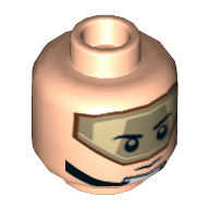 Minifig Head T-16 Skyhopper Pilot, Dual Sided, Dark Tan Visor, Stern Black Eyebrows, Chin Strap / Open Mouth Print [Hollow Stud] Hellnougat